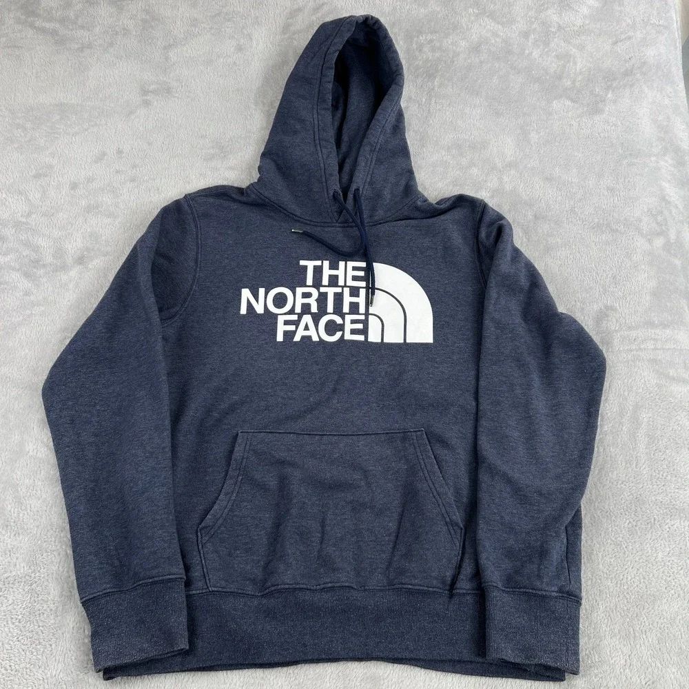 The North Face Hoodie L Navy Blue Mens Logo Pullover Sweatshirt Outdoor Hiking